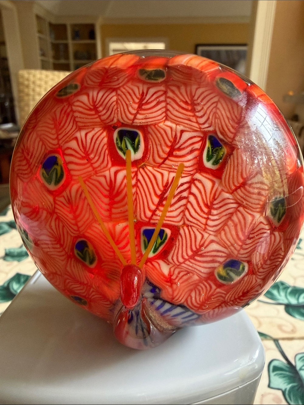 MURANO Millefloti Glass Peacock Psperweight Vintage